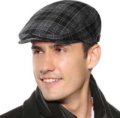 Superora Flatcap Barett Tweed VERSTELLBAR Zeitungsjunge Baker Boy Mütze dunkel schwarz kariert