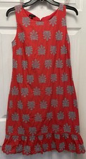 Talbots Sleeveless Cotton Summer Coral Light Blue Embroidered Ruffle Dress 2