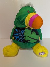 Fisher Price 1987 Puffalump Green Toucan Parrot Hawaiian Shirt Plush Stuffed B5