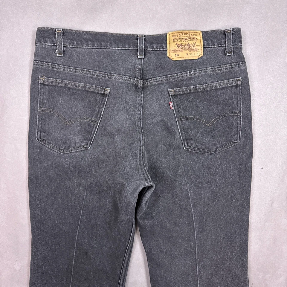 Vintage Levis 517 Jeans Mens 36x30 Black 90s Made USA Poly Blend Boot (Tag38x31) - Image 4 of 4