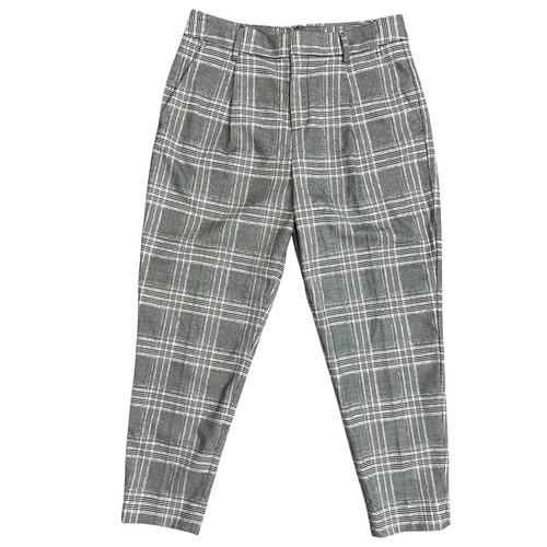 Banana Republic Twill Gray Plaid Tapered Crop Trouser Pants sz 8 Preppy Retro - Picture 1 of 11