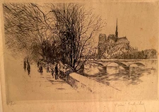 Notre Dame Cathedral Art The River Seine By Henri Le Riche Signed 13" x 10"