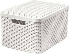 Rattan Style L Storage Basket with Lid 30l Cream Pp5 Durable Recyclable