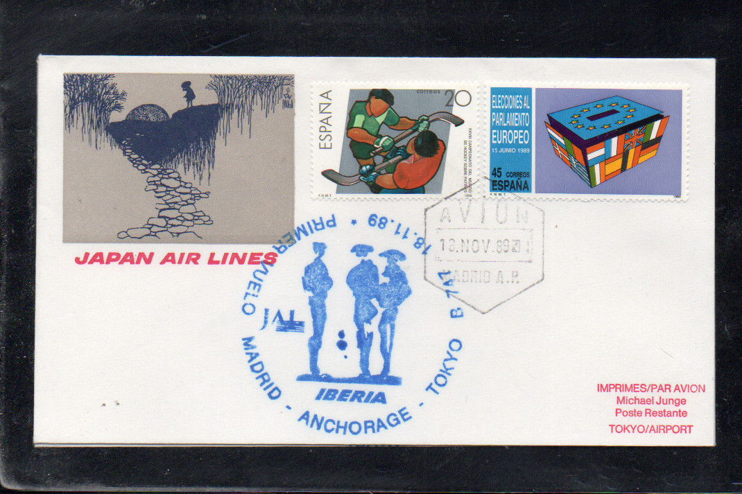 JAPAN AIR LINES / IBERIA FFC VUELO POLAR MADRID ESPAÑA - TOKIO 1989