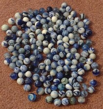 Glass Toy Marbles Mixed Lot Blue  White Swirl w/ Some Clear Marbles