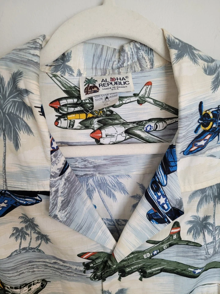 Vintage Aloha Republic Hawaiian Shirt Airplane Aviation Short Sleeve XLarge XL - Image 2 of 4