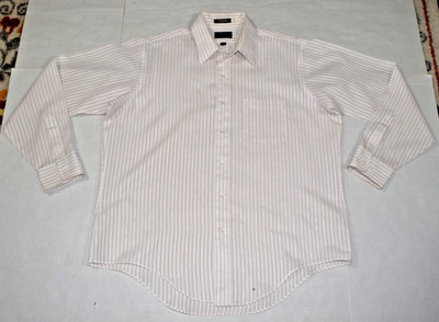 Vintage Shirt Arrow Kent Size XL 70s Long Sleeve Off White with Coral Stripes