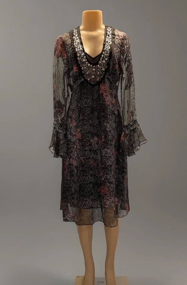 NUEVO Vestido de Seda Poleci Pasarela Muestra + Slip Adornado Cuentas Cachemira Transparente S 6 Foto 3 de 4