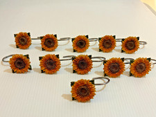 Set of 11 Sunflower Resin Shower Curtain Hooks Flower Yellow Spring Garden