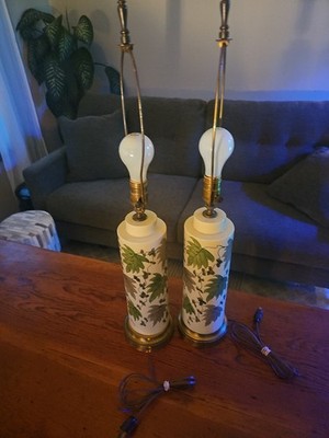Pair of 1950's Tyndale Hand Painted Leaf Lamps Hollywood Regency Style 