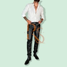 Men's Black Leather Dress Pant In Genuine Lambskin Leather Classic Dress Pant