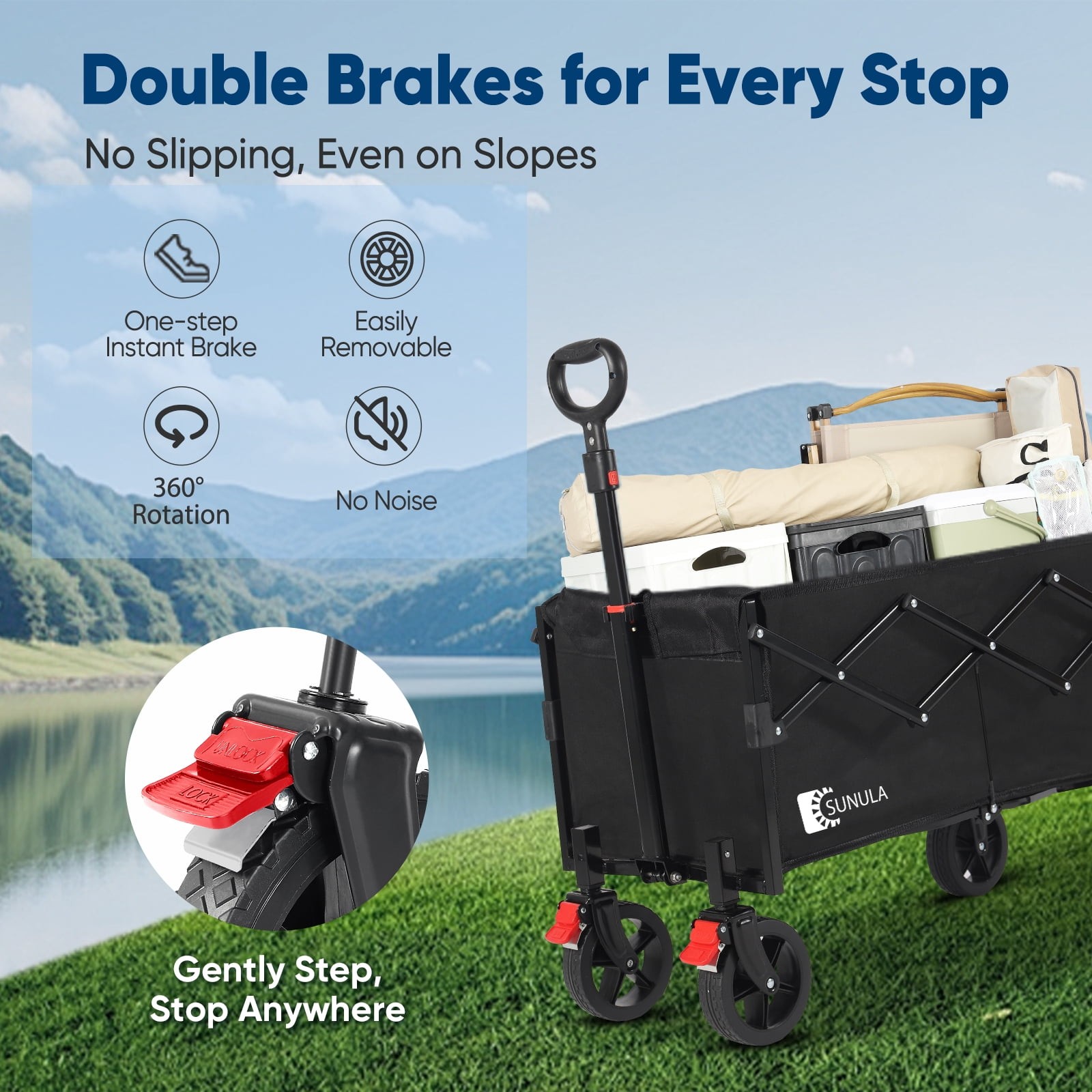 Sekey 330LBS Collapsible Foldable Wagon Cart with Brake Wheels, Large Capacity