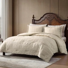 ClevaHome Full Comforter Set Oat Milk, 3 Pieces Comforter Set, All Season Lig...