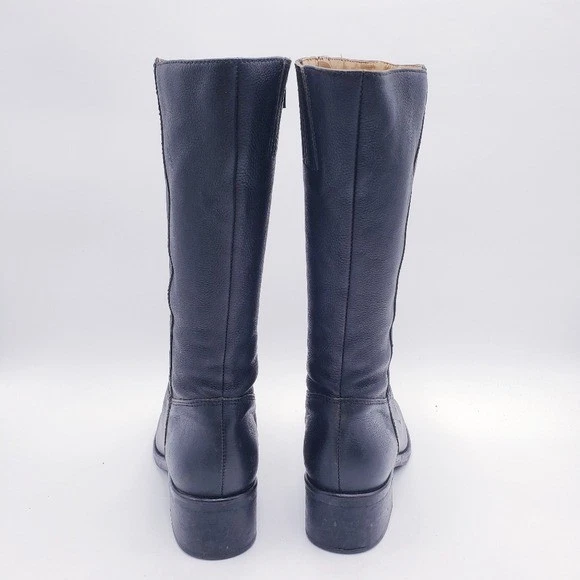 Botas altas ecuestres vintage años 90 y2k Bratz cuero negro grueso tacón bloque 9,5 Foto 3 de 4