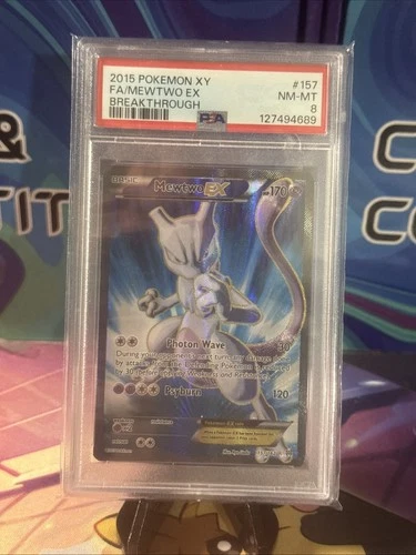 2015 POKEMON XY BREAKTHROUGH MEWTWO EX #157 FULL ART PSA 8 NM #113052498🔥