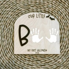 First Halloween 2026 Baby Keepsake Sign - DIY Engraved Wood Handprint Footprint