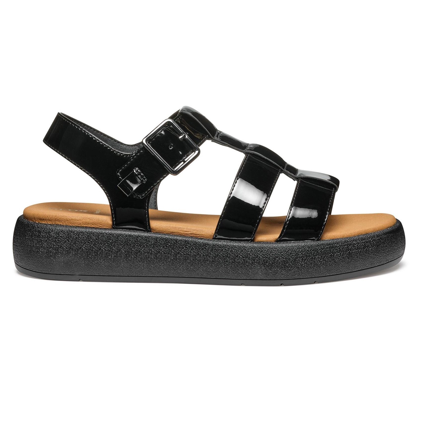Geox D Camalei Womens Sandals Chic Flatform Summer Beach Patent Sandals Black