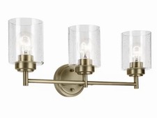KICHLER Winslow 21.5" 3-Light Natural Brass Vanity Clear Seeded Glass 45886 NBR