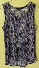 SIMPLY VERA VERA WANG Women's Sleeveless Round Neck Tunic Top BLUE/WHITE Size M