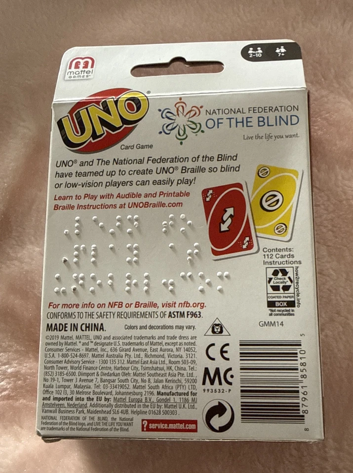 UNO Braille Card Game Family Fun Accessible for Blind and Low Vision Players  - Image 2 of 3