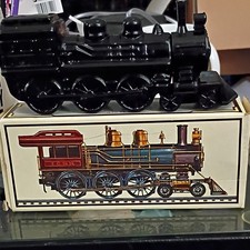 AvonBlack Glass Train Locomotive Shaped Decorative Bottle in Box