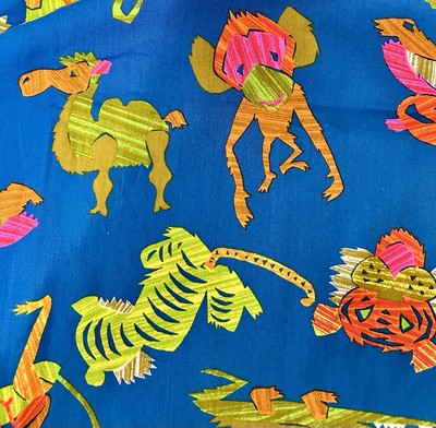Vintage Bright Colorful Neon Jungle Animals Fabric 2 Yards x 44  W Marked Wesco