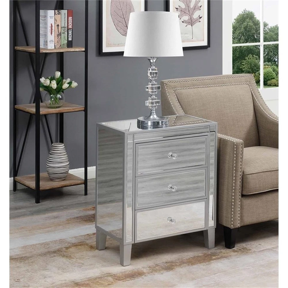 Convenience Concepts End Table Nightstand Bedside Rectangle in Glass - Mirrored - Image 2 of 3