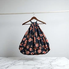 J For Justify Women’s Sleeveless Top Navy Blue Floral Halter Top Size Medium