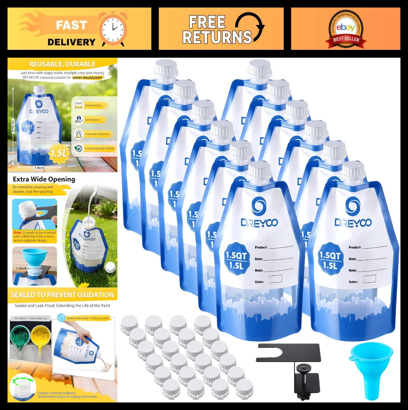 12 Pack Reusable Paint Storage Bags with Funnel & Clip, 1.5L Airtight Pouches fo
Opens in a new wind