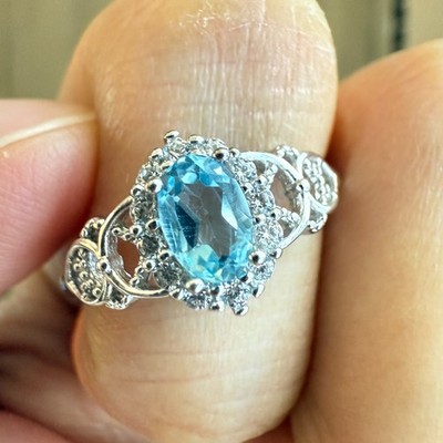 925 Sterling Silber Ring oval blau 6x4 mm natürlicher Topas Edelstein Zirkon Damen