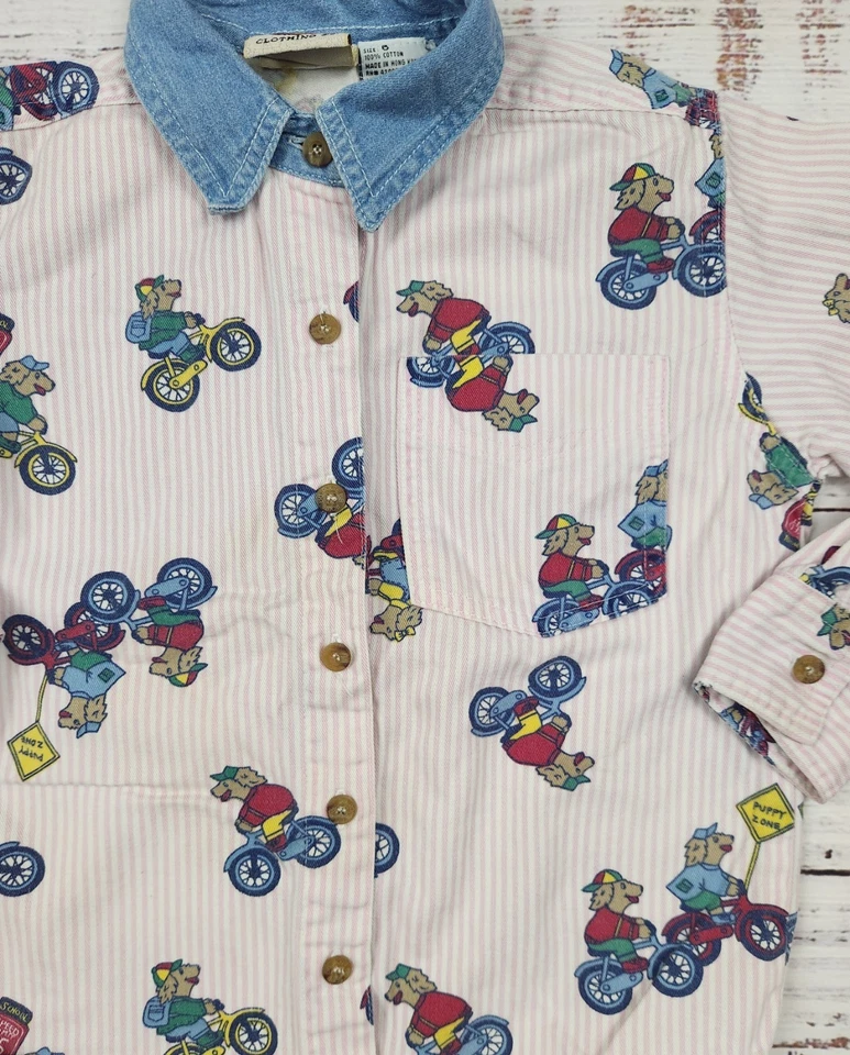 90s Vintage Route 66 Girls Western Collar Shirts Striped Dog & Cat Bundle Size 6 - Image 4 of 4