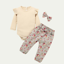 Baby Girl 3pcs Floral Ruffle Pant Set