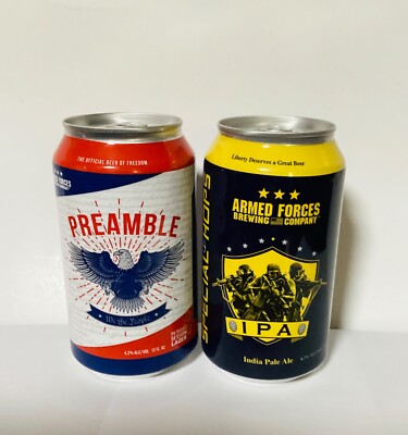 2 ARMED FORCES BREWING 12 OZ BEER CANS *EMPTY CANS*  PREAMBLE & SPECIAL HOPS