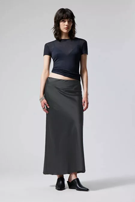 Weekday Womens Trace Long Black Satin Skirt All Sizes 6 16 New RRP 39 H M