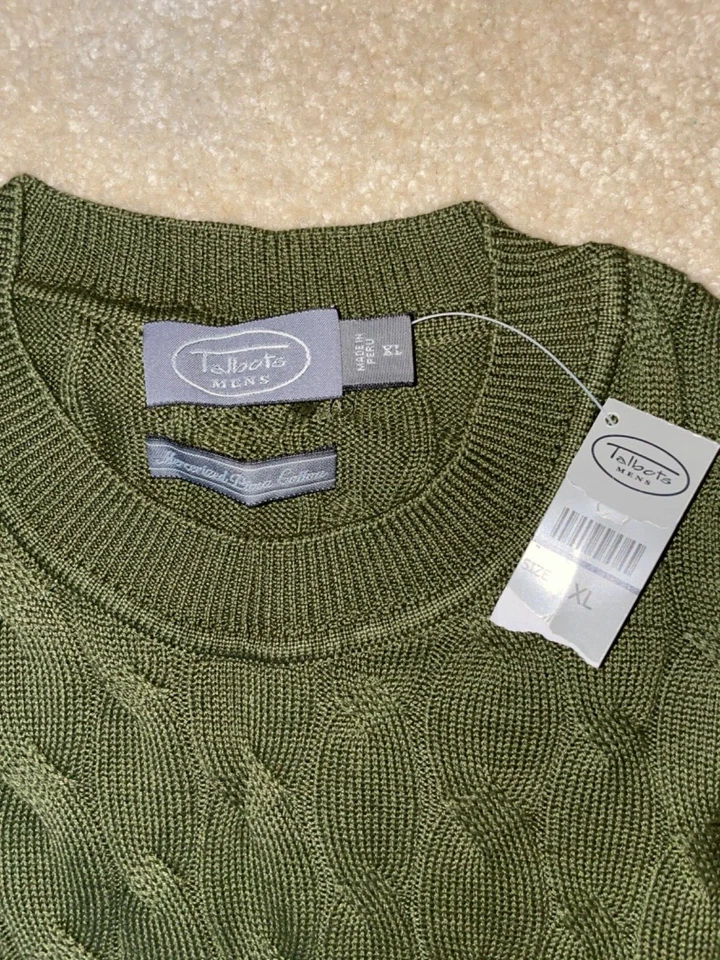 Suéter de Algodón Pima Verde Oliva Talbots Para Hombres Talla XL "NUEVO CON ETIQUETAS" Foto 2 de 3
