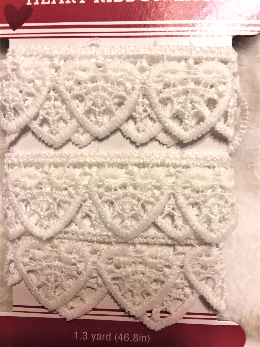 Set 2 pkgs NEW Heart shaped LACE TRIM RIBBON DIY crafts d cor 2.6 Yards WHITE
