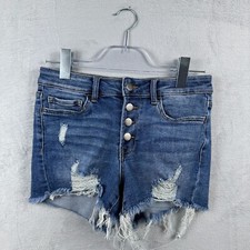 Windsor Cut Off Shorts Women Size Small MId Rise Distressed Denim Stretch Blue