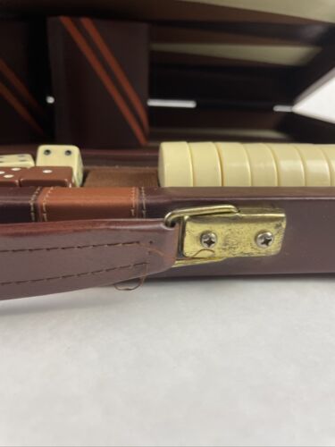 Backgammon Game Checkers Brown Cream Faux Leather Case 18 x 15 Vintage - Picture 9 of 22