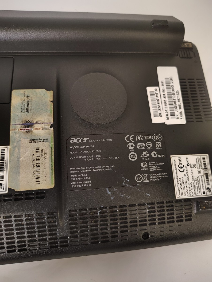 Acer Aspire One Series ZG5 Intel Atom 1.60GHz Netbook Laptop