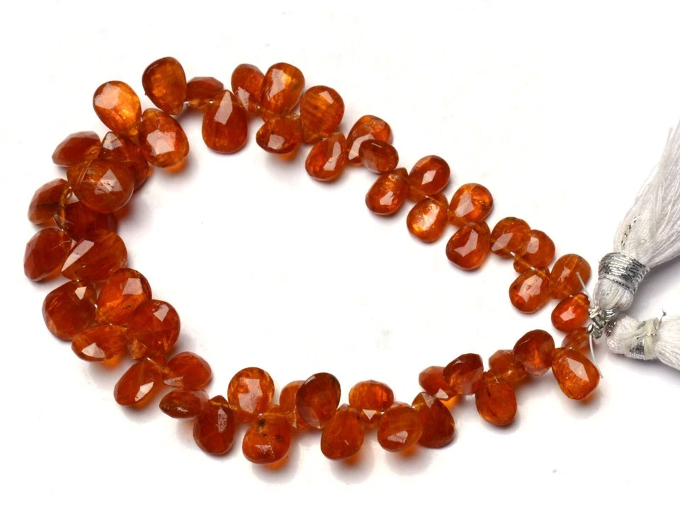 Cuentas Briolette Gema Natural Naranja Cianita Facetadas 7x5 a 10x8MM Forma Pera 8" Foto 3 de 4