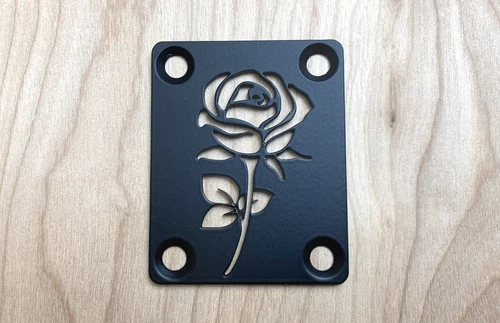 ROSE Neck Plate for your Guitar or Bass - Industrial Black