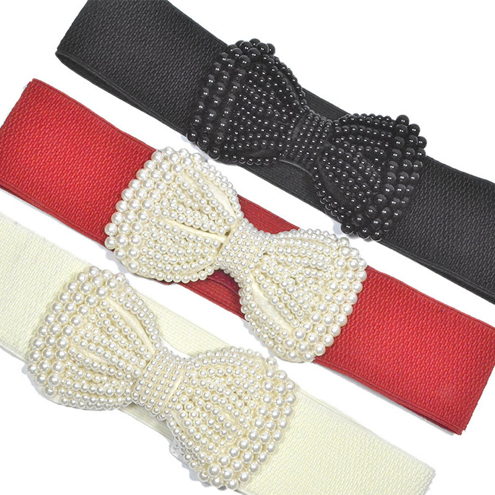 Stretchy Pearl Bow Corset Belt for Coats & Dresses - Classic Waistband  