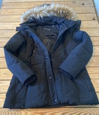 Guess Women s Full zip Faux fur hood coat size L Black P1