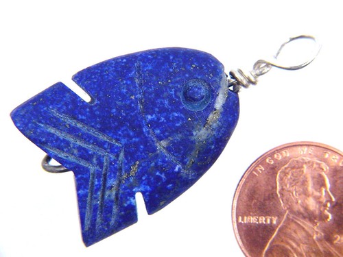 BUTW Ciondolo Pesce Scolpito Argento Sterling 10pz Filo Avvolto a Mano Lapislazzolino 3634P - Foto 10 di 21