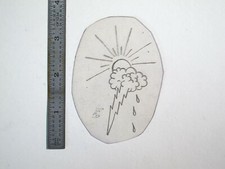 vtg 1960s 70s Tattoo Flash acetate stencil Sun Bolt Rain signed SKY4