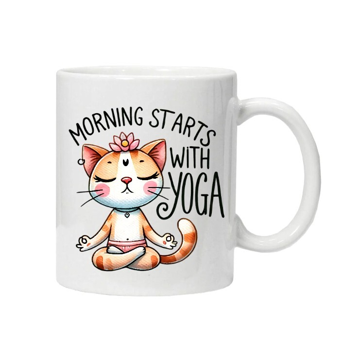 Funny Novelty Mug Yoga Cat 'Morning Starts With Yoga' Boxed Gift Gifts Birthday