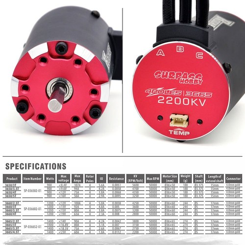 SURPASS HOBBY Rocket Supersonic 3665 Waterproof Brushless Motor for 1/10 RC Car - Picture 6 of 16