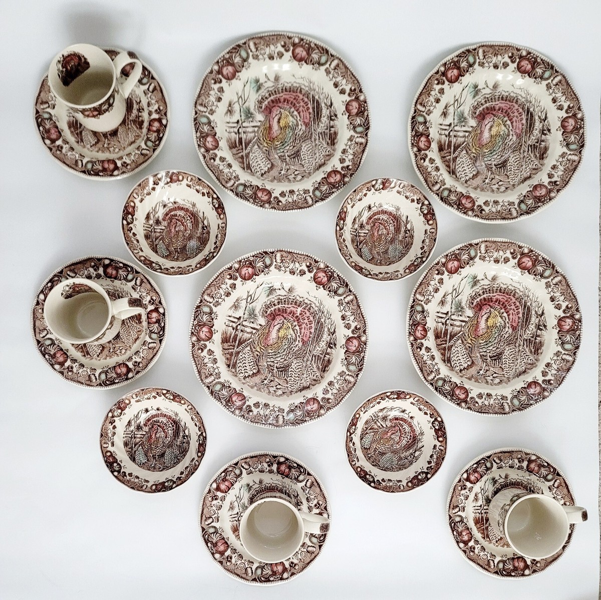 16 PC Set JOHNSON BROTHERS His Majesty Turkey Dishes Plates Bowls