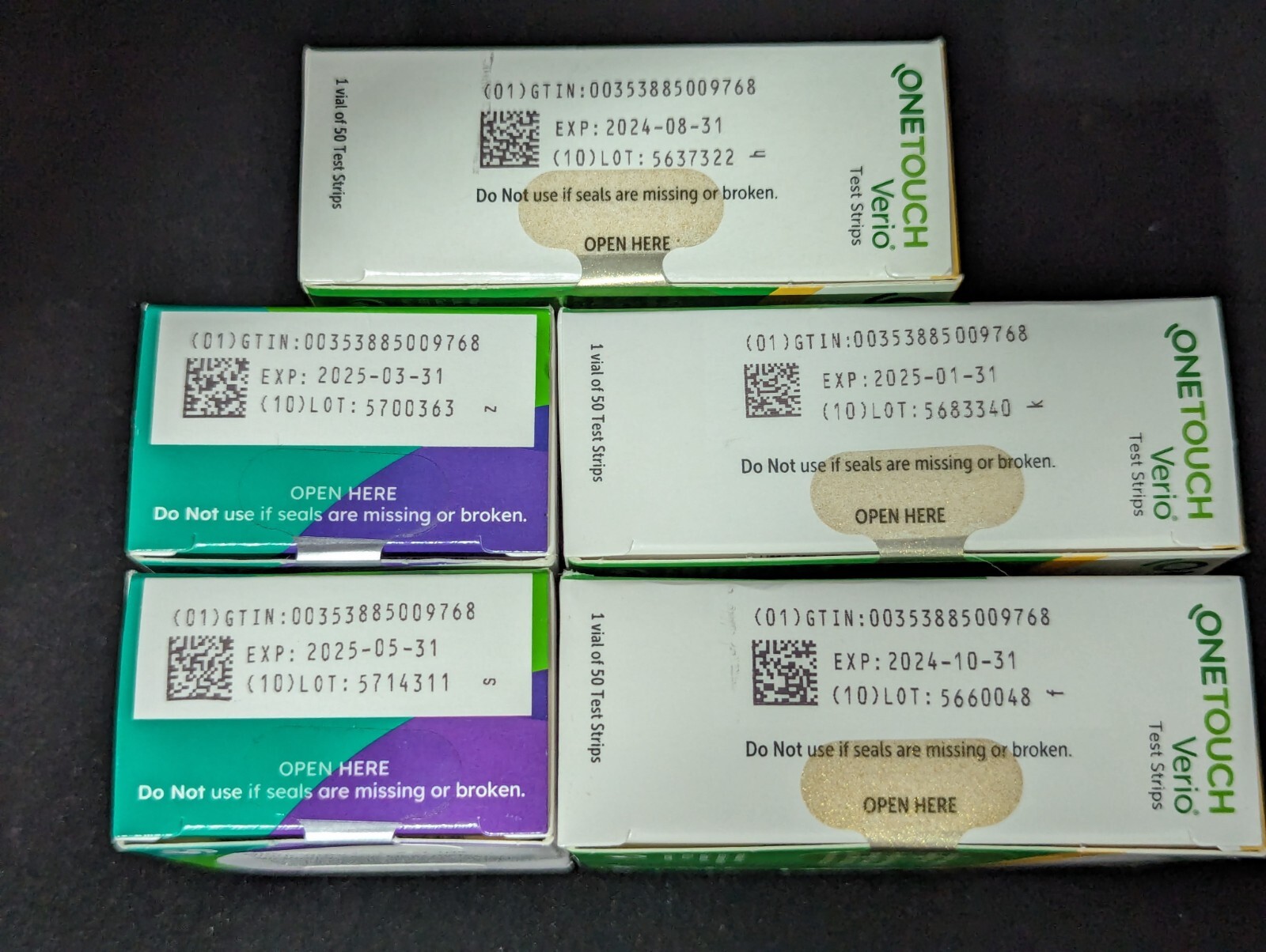 250 One Touch Verio Test Strips 5x50 Sealed Boxes Expire Late 2024