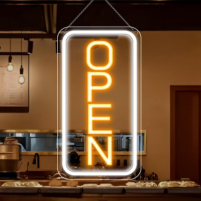 Bright 16''x9'' LED Open Sign for Business Window - Yellow-White Vertical